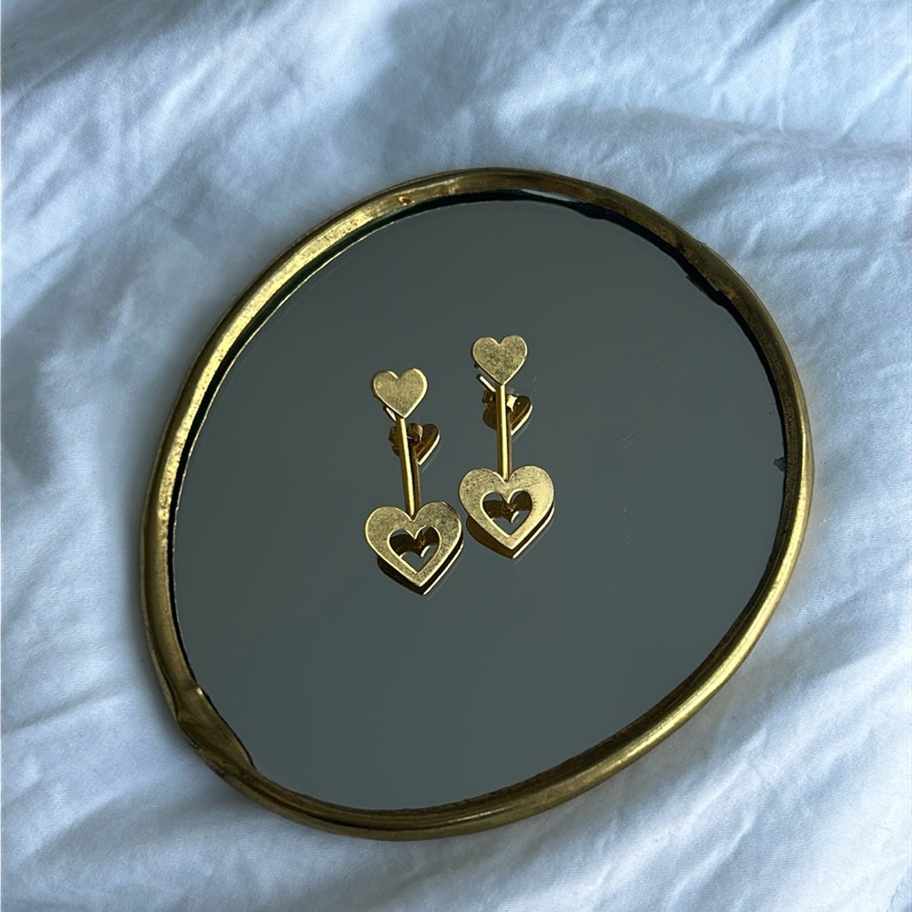 Heart Drop Earrings - Gold Plated